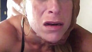 Gorgeous slut gets her pussy pounded while she gags on a dildo